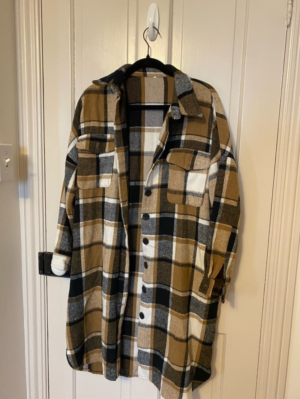 Plaid Shacket Jacket - Tan Black White